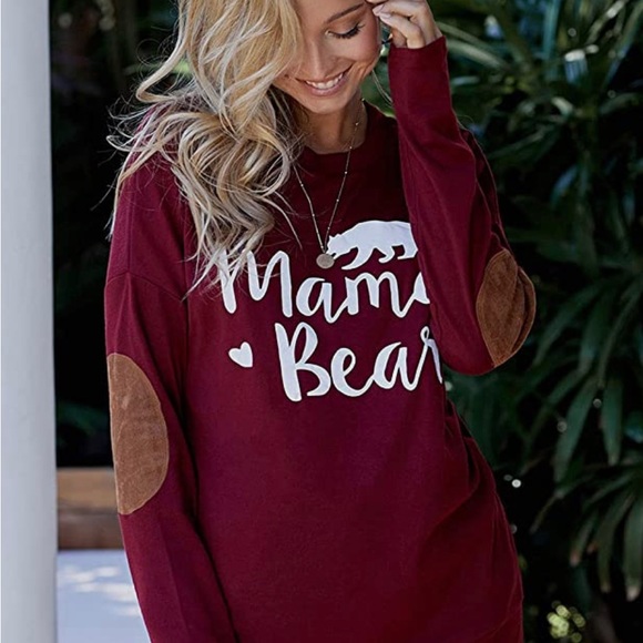 Mama Bear Loose Crew Neck Patch Sleeve Top - Picture 2 of 6